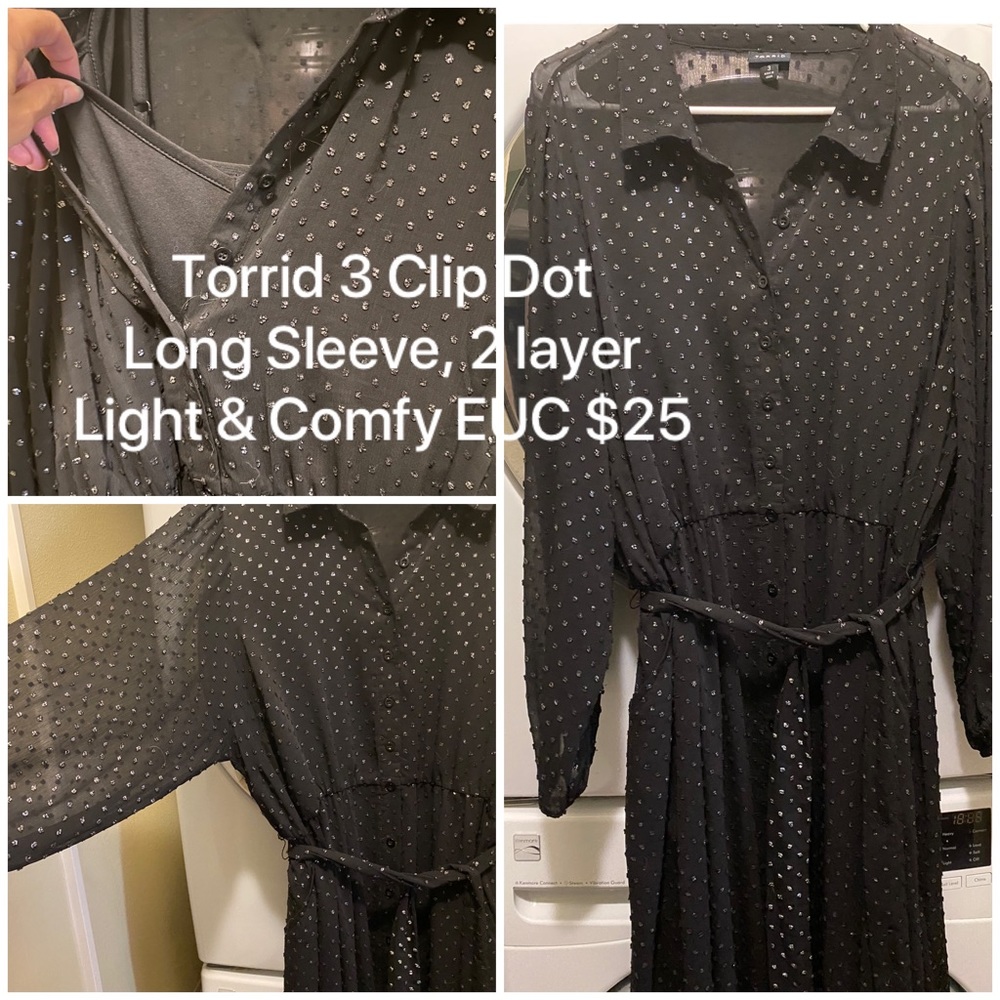 Torrid 3x Black Clip Dot Sheer Dress 3x.